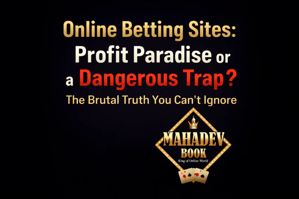 Online betting sites concept showing profit vs dangerous trap with Mahadev Book logo