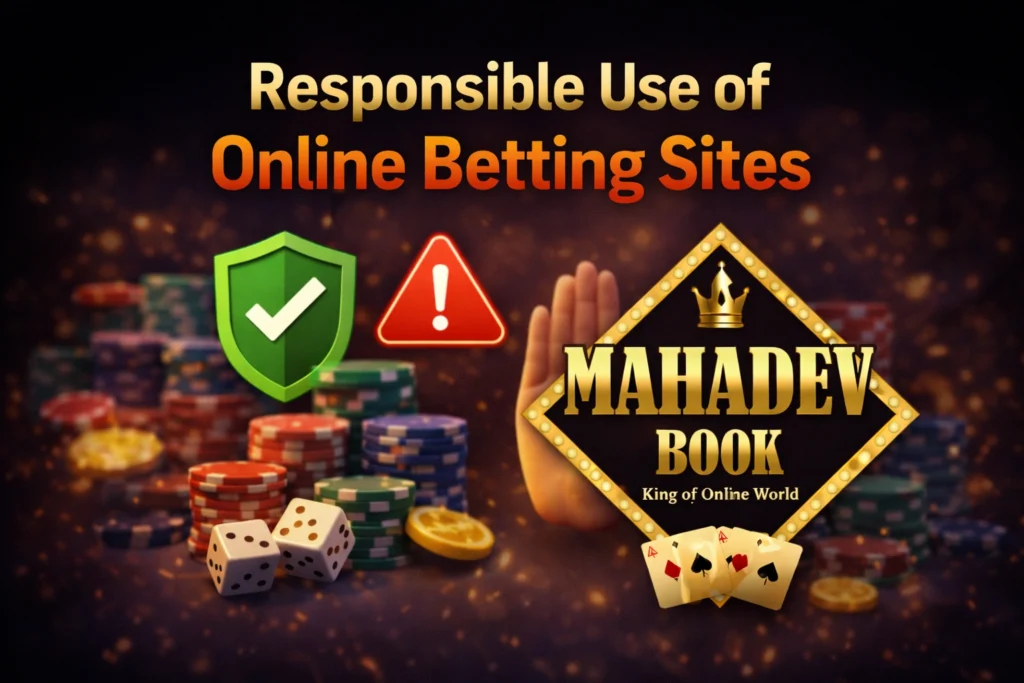 Responsible use of online betting sites concept with control, limits and Mahadev Book logo