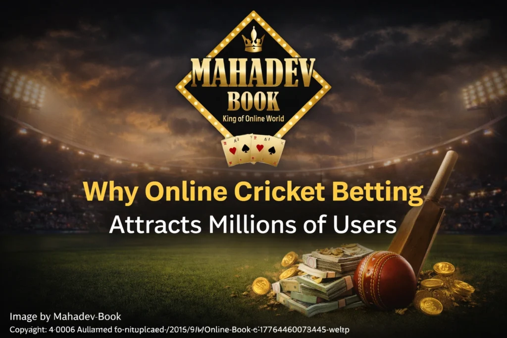 Why online cricket betting attracts millions of users with Mahadev Book logo and cricket stadium background